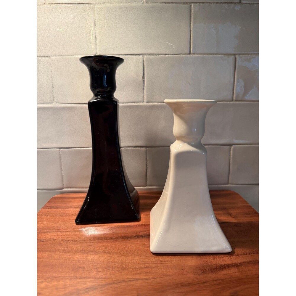 Vintage Royal Haeger Candlestick Holders Set Black and Cream Ceramic